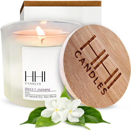 Sweet Jasmine Candle by | Rich Floral Jasmine Fragrance | Single Wick Natural Soy Candles for Home & Spa |Long Lasting Burn Candle Gifts for Women| Large Scented Candles 8 Ounce