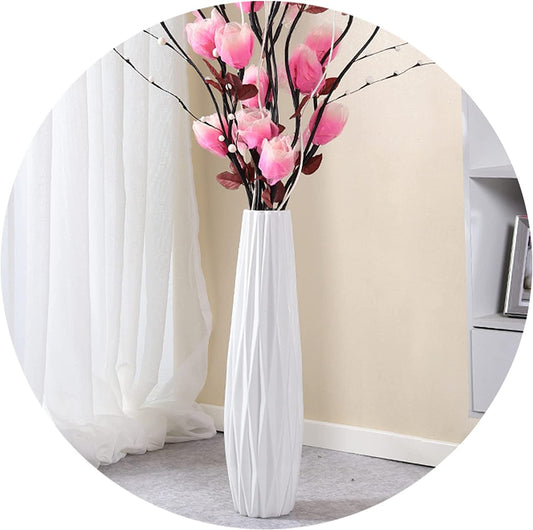 White Ceramic Vase 17.7" Tall Table Floor Vase Decorative Flower Vase for Table Centerpieces Shelf Home Decor Dried Flower Arrangement for Wedding House Warming Office Porch