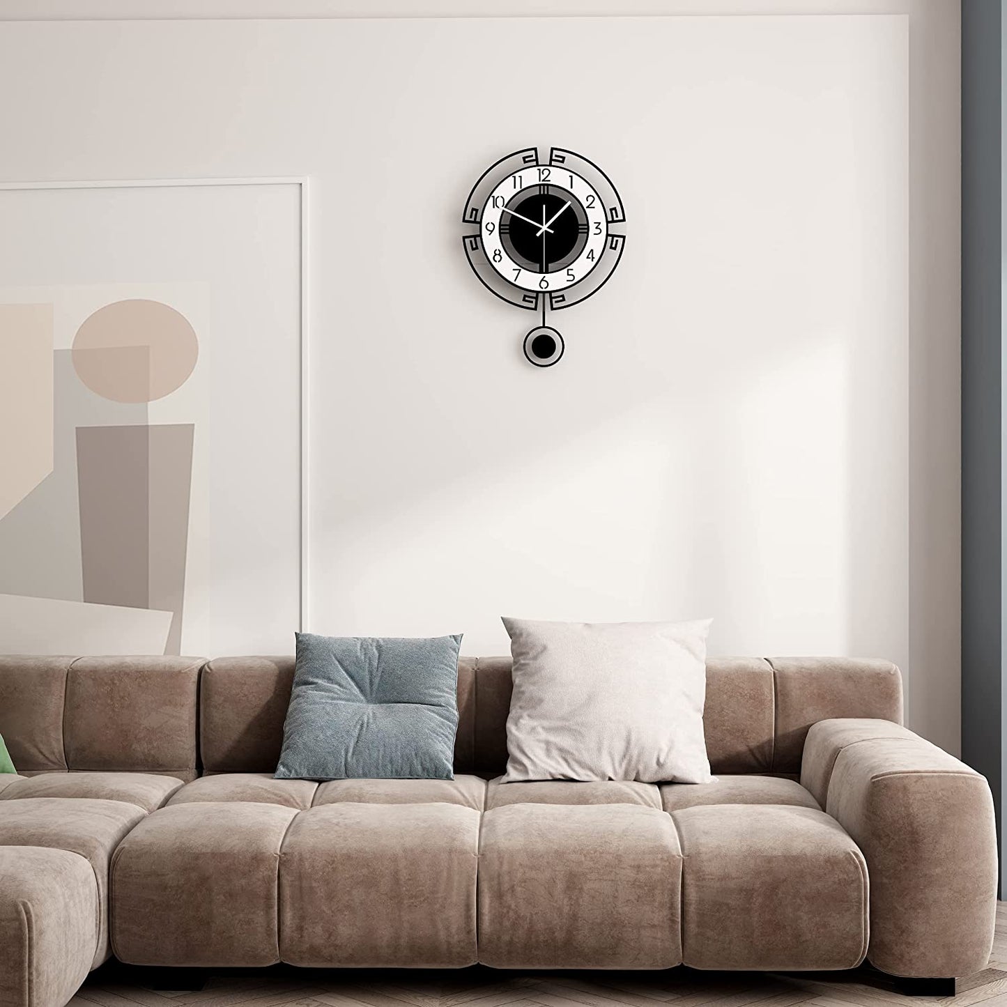 Wall Clock for Living Room Decor, Decorative Modern Wall Clocks with Pendulum for Bedroom Kitchen Office Home, 14.6 Inch Big Decoration Wall Clock Battery Operated, Silent Clock Non Ticking