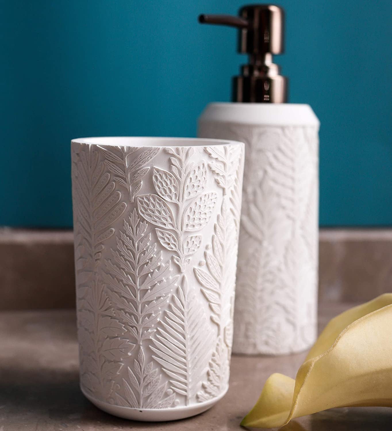 Bathroom Accessories Set,Toothbrush Holder,Farmhouse Decor,4 Pcs Resin Gift Apartment Necessities, Contain Toothbrush Cup,Soap Dispenser & Dish,Tumbler