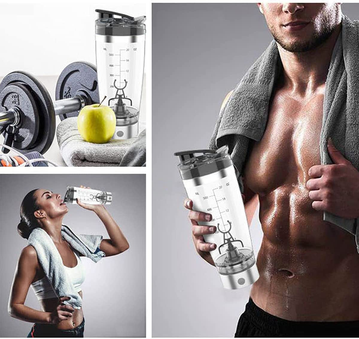 Self Mixing Mug Electric Protein Shaker Bottle, Protein Shaker Cup, 25 Oz High-Torque Battery-Powered Blender Shake Bottle,Portable,Self-Stirring Mug for Various Powder (White)