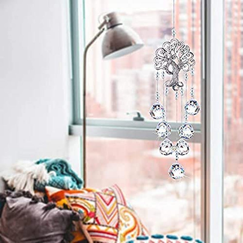 Garden Hanging Crystal Suncatchers Rainbow Makers with Crystal Ball Prisms and Metal Tree of Life for Garden Outdoor Home Kids Room Window