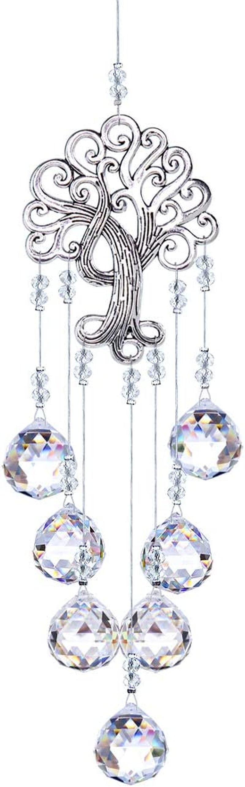 Garden Hanging Crystal Suncatchers Rainbow Makers with Crystal Ball Prisms and Metal Tree of Life for Garden Outdoor Home Kids Room Window