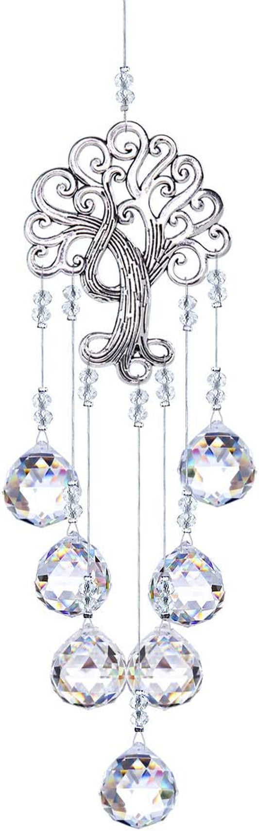 Garden Hanging Crystal Suncatchers Rainbow Makers with Crystal Ball Prisms and Metal Tree of Life for Garden Outdoor Home Kids Room Window