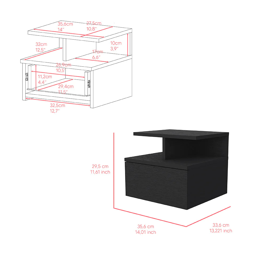 Bundle X2 - Floating Nightstand Flopini, One Drawer, Black Wengue Finish