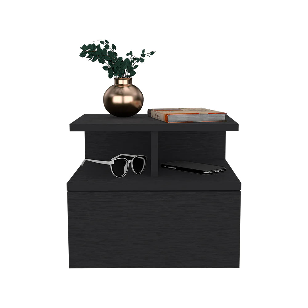 Bundle X2 - Floating Nightstand Flopini, One Drawer, Black Wengue Finish
