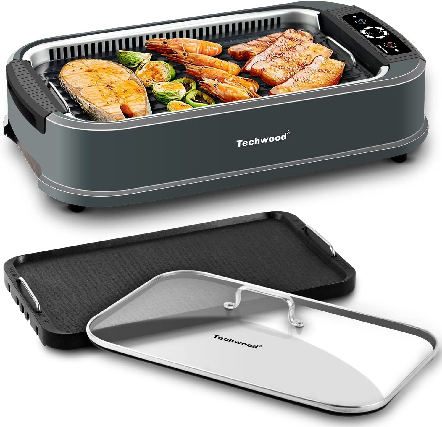 Indoor Grill Smokeless Grill, 1500W Indoor Korean BBQ Electric Tabletop Grill with Tempered Glass Lid, Removable Grill and Griddle Plates with Drip Tray
