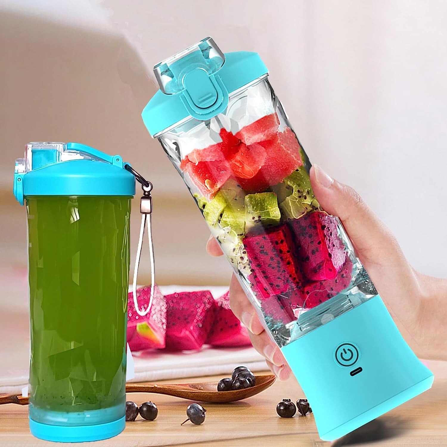 Portable Blender for Shakes and Smoothies,20Oz Travel Juice Blender Cup, Baby Food Crush Ice Frozen Mixing with 6 Blades 4000Mah Rechargeable Battery,For Home, Travel, Office (Light Blue)
