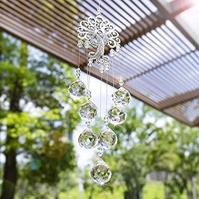 Garden Hanging Crystal Suncatchers Rainbow Makers with Crystal Ball Prisms and Metal Tree of Life for Garden Outdoor Home Kids Room Window