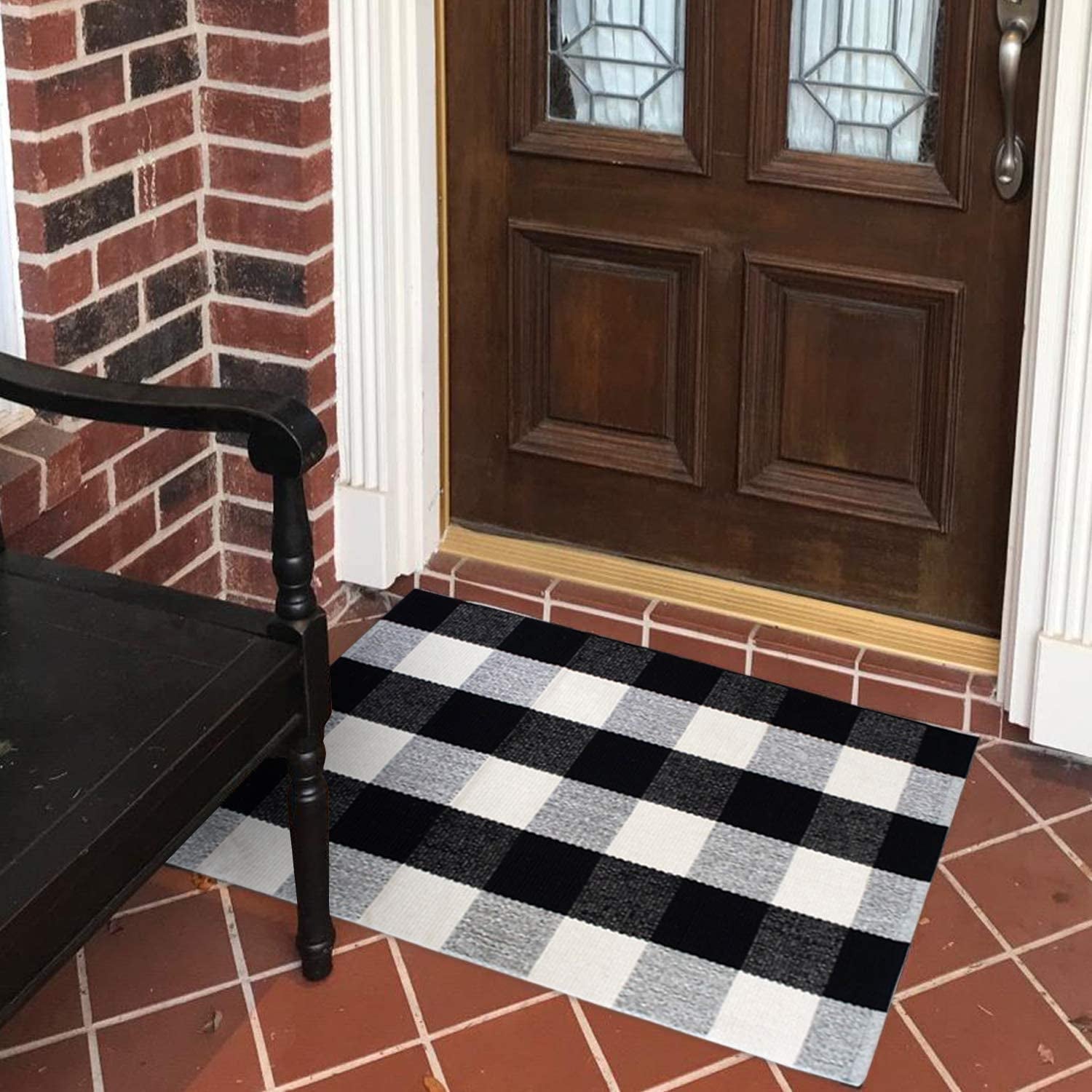 Buffalo Check Rug 2X3 Black and White Buffalo Plaid Doormat Washable Woven Rug for Welcome Mat Kitchen Bathroom Outdoor Porch Gingham Rug