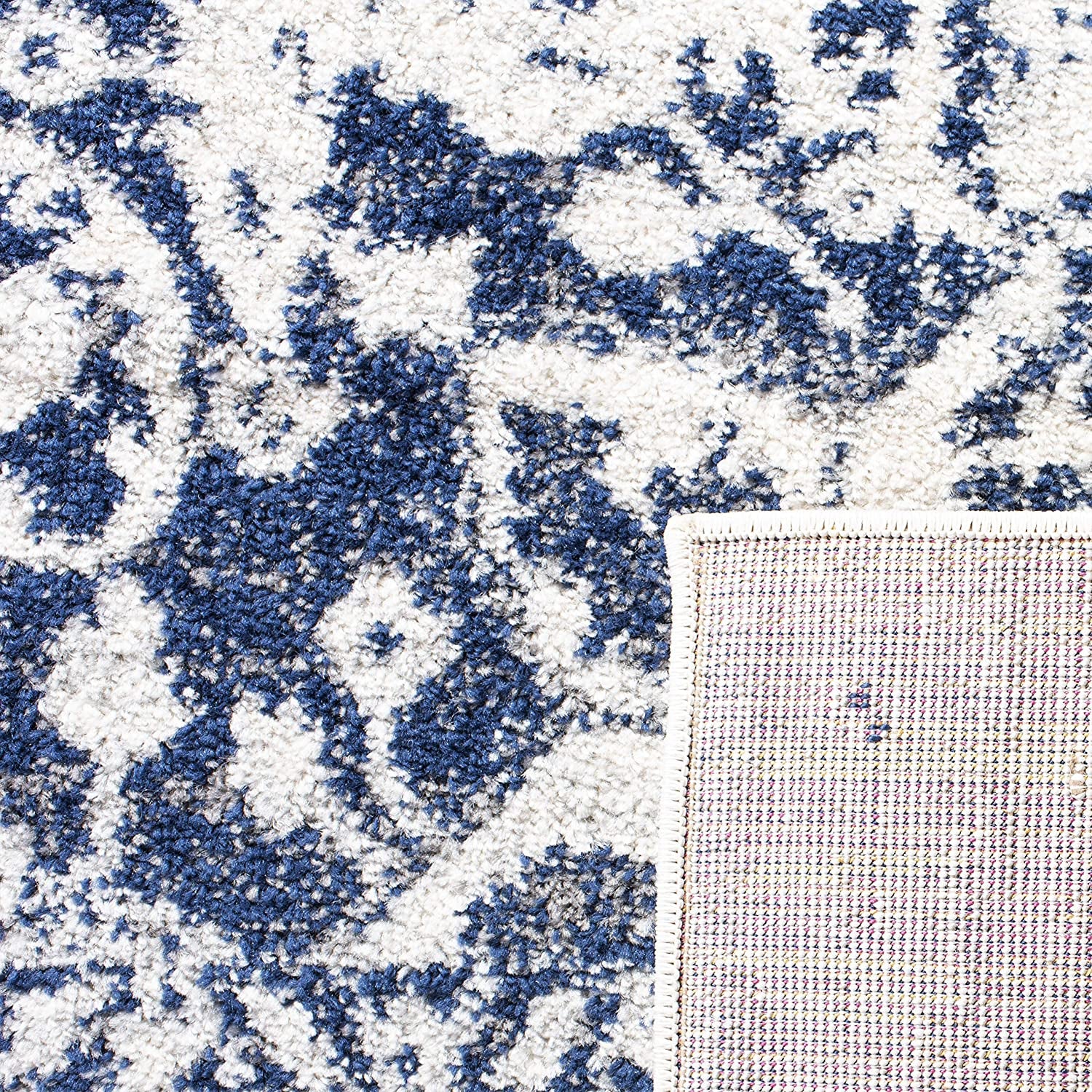 Madison Collection Area Rug - 8' X 10', Cream & Navy, Snowflake Medallion Distressed Design, Non-Shedding & Easy Care, Ideal for High Traffic Areas in Living Room, Bedroom (MAD603D)