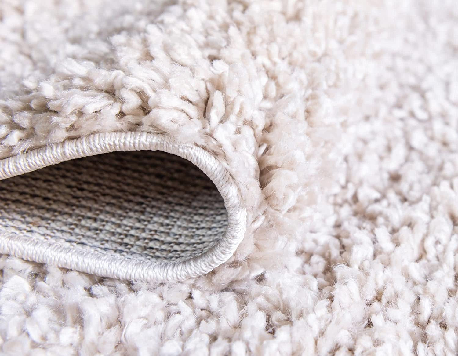 Davos Shag Collection Area Rug - Solid (4' 1" Round, Linen)