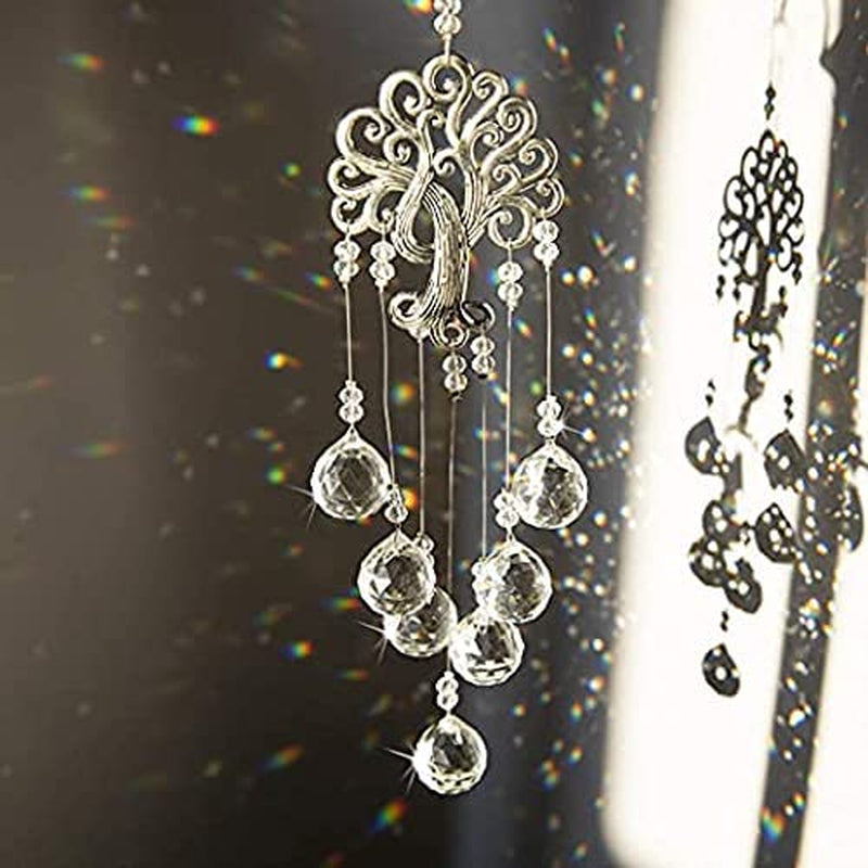 Garden Hanging Crystal Suncatchers Rainbow Makers with Crystal Ball Prisms and Metal Tree of Life for Garden Outdoor Home Kids Room Window