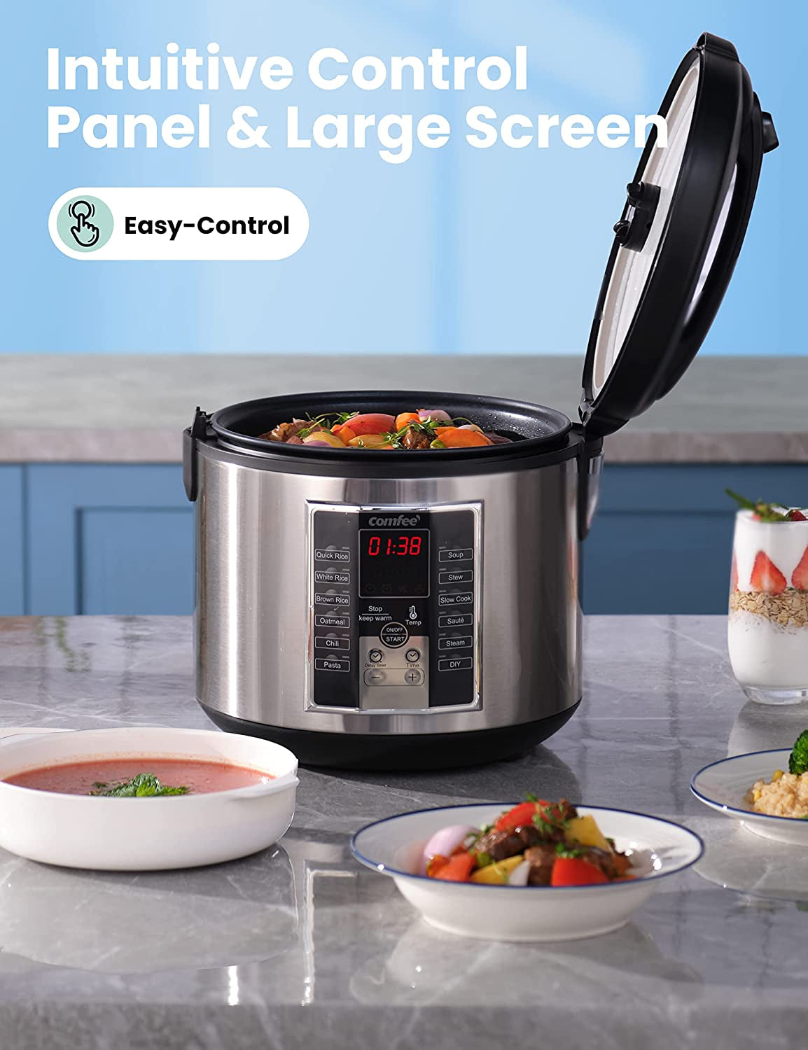 Rice Cooker 10 Cup Uncooked, Food Steamer, Stewpot, Saute All in One (12 Digital Cooking Programs) Multi Cooker Large Capacity 5.2Qt, 24 Hours Preset