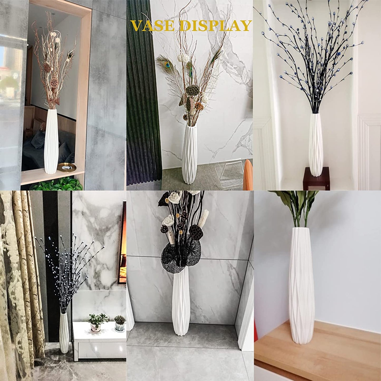 White Ceramic Vase 17.7" Tall Table Floor Vase Decorative Flower Vase for Table Centerpieces Shelf Home Decor Dried Flower Arrangement for Wedding House Warming Office Porch