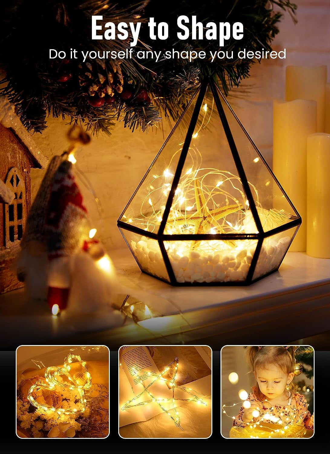 Minetom Fairy Lights Battery Operated, 33FT 100 LED Mini Battery Powered String Lights Copper Wire Twinkle Lights Mason Jar Lights, Waterproof Starry Firefly Lights for Party Wedding Christmas Decor